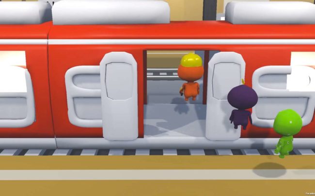 Three characters of the game gAMe40 at the train station Stuttgart Universität.