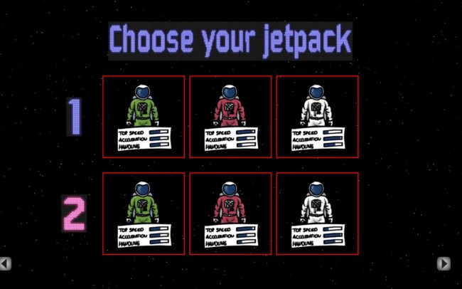 The player selection screen for the game Space Racer with all available Astronauts.