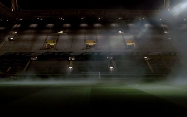The playing field of the Signal Iduna park, the field of the football club Borussia Dortmund.