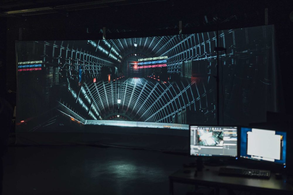 An underground station on a projector setup for virtual production.