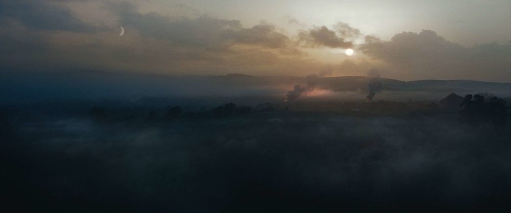 A landscape of a american civil war battlefield in action at sunrise