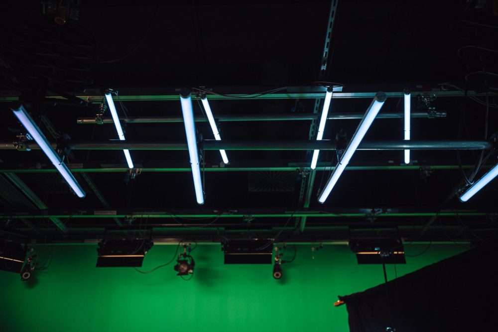 Some Astera Tubes hanging from the ceiling for interactive DMX lighting