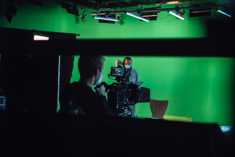 Adrian Weber checking the image on the Arri Alexa Mini LF for Virtual Production