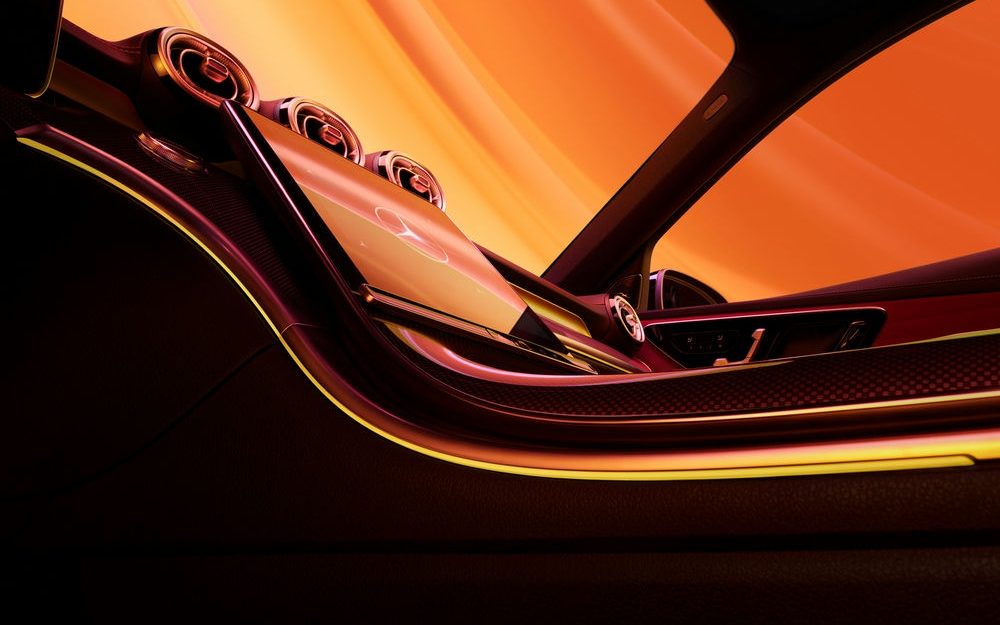 The interiour of the Mercedes EQS shot at HALOSTAGE by Amos Fricke with Adrian Weber.