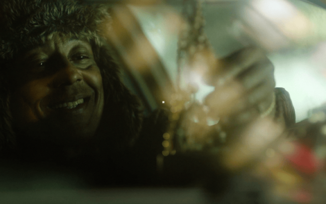Giancarlo Esposito sitting in a cab during the shoot of Euphoria in front of an LED wall, operated by Adrian Weber.
