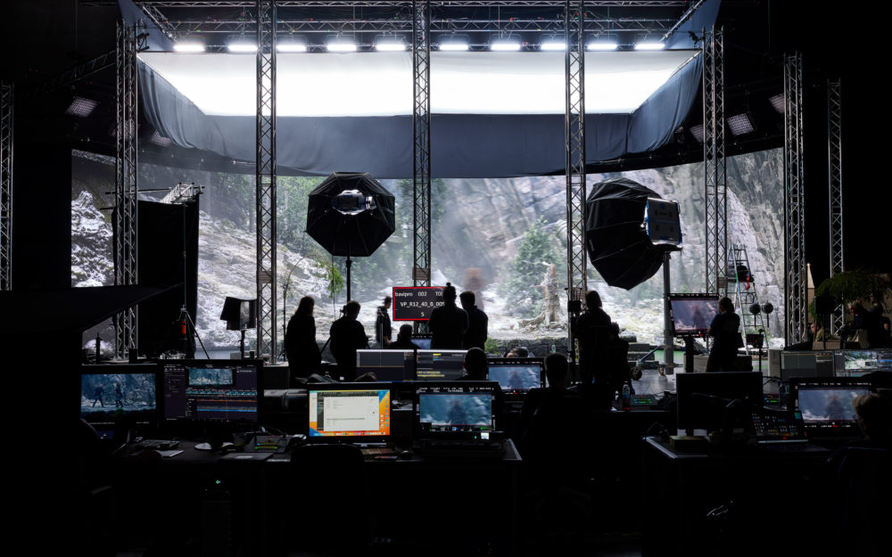 The stage at the Bavaria Studios with a set for the dwarfes in front and a big LED in the back - operated and supervised by Adrian Weber.