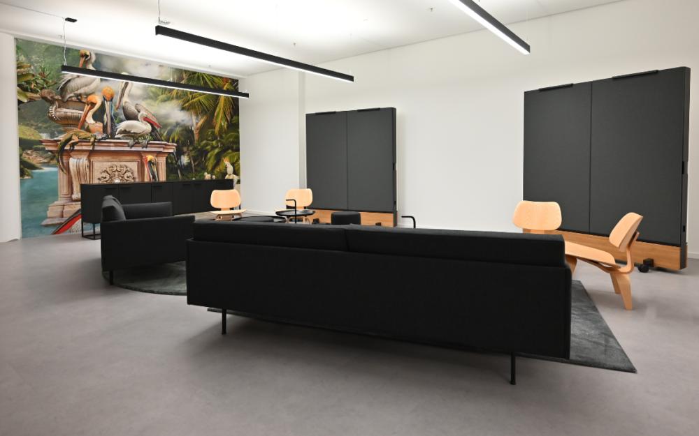 One of the office rooms for rent in Frankfurt with fancy furniture at Spark Studios, designed with Adrian Weber.