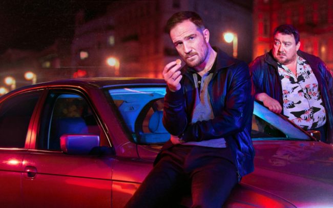 Frederick Lau und Christoph Krutzler in front of a car for the Netflix Series Crooks with Virtual Production Supervision by Adrian Weber.